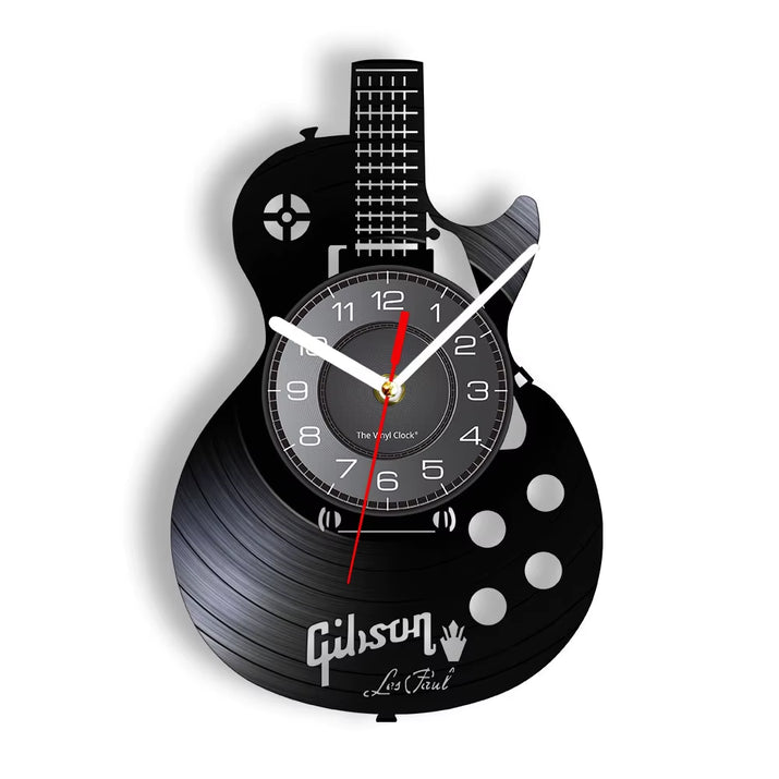 Acoustic Guitar Wall Art Wall Clock Musical Instrument Home Interior Wall Decor Vinyl Record Wall Clock Rock N Roll Musical Gift
