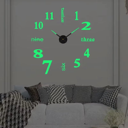3D Wall Clock Luminous Frameless Wall Clocks DIY Digital Clock Stickers Silent Clock for Home Living Room Decor