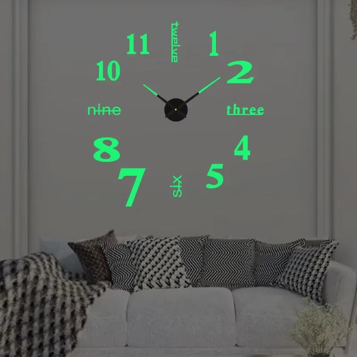 3D Wall Clock Luminous Frameless Wall Clocks DIY Digital Clock Stickers Silent Clock for Home Living Room Decor