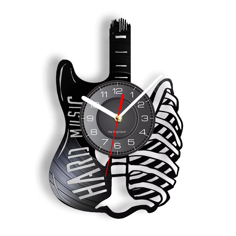 Acoustic Guitar Wall Art Wall Clock Musical Instrument Home Interior Wall Decor Vinyl Record Wall Clock Rock N Roll Musical Gift