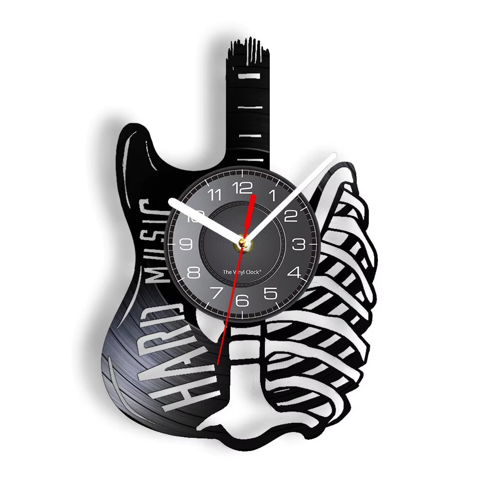 Acoustic Guitar Wall Art Wall Clock Musical Instrument Home Interior Wall Decor Vinyl Record Wall Clock Rock N Roll Musical Gift